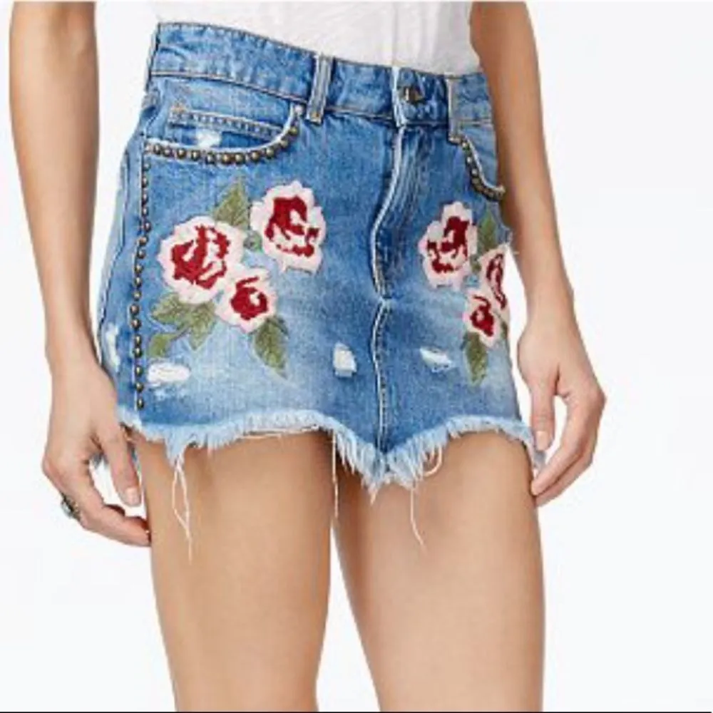 Free People  Embroidered Denim Mini Skirt‎ - Image 2