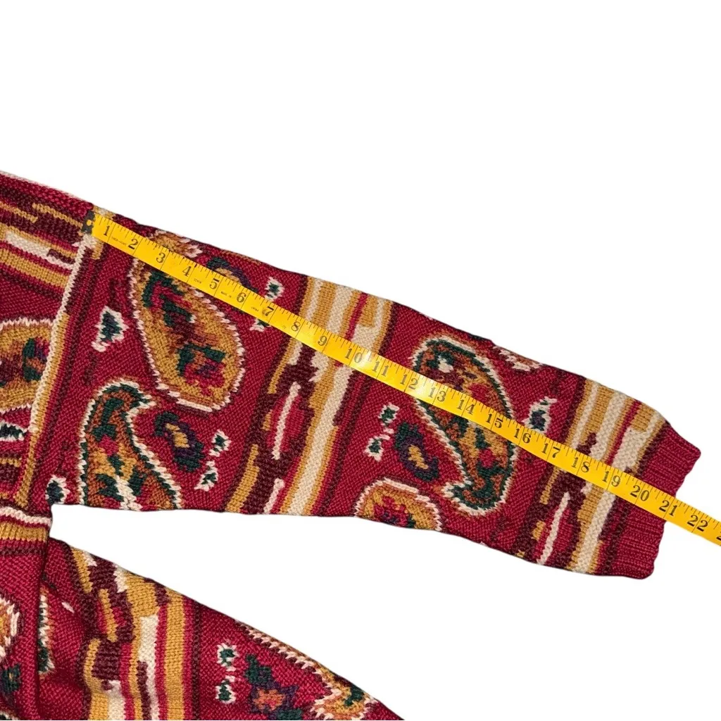 VTG Adrienne Vittadini Wool Blend Tapestry Knit Sweater XL Paisley Coogi Style Red - Image 8