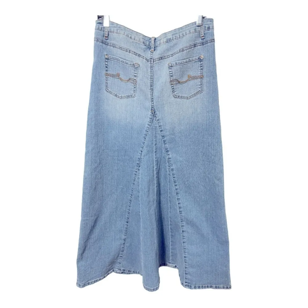 VTG Route 66 Original Clothing Co Denim Maxi Skirt 5/6 Light Wash Flared Panel - Image 4