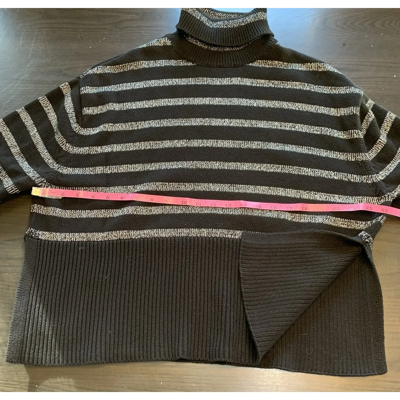 Gap Turtleneck Sweater Womens Small Split-Hem Striped Cotton‎ Oversized Metallic - Image 10