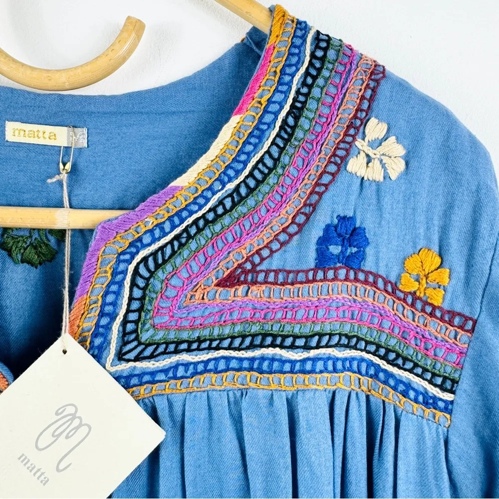 MATTA 100% cotton BEAUTIFUL embroidery midi dress NWT Pink Size M - Image 10