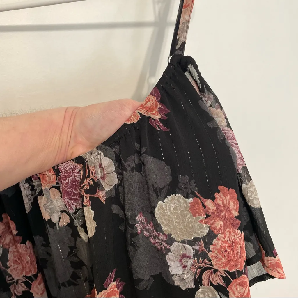 TORRID 2 Plus Size Black Floral Lurex Cold Shoulder Top Pink Floral Short Sleeve - Image 8