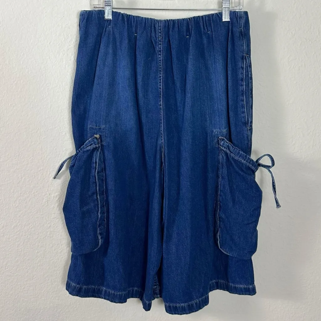 Free People Bohemian Slouchy Cargo Marty Pull On Crop Jeans Dark Wash Size XL - Image 13