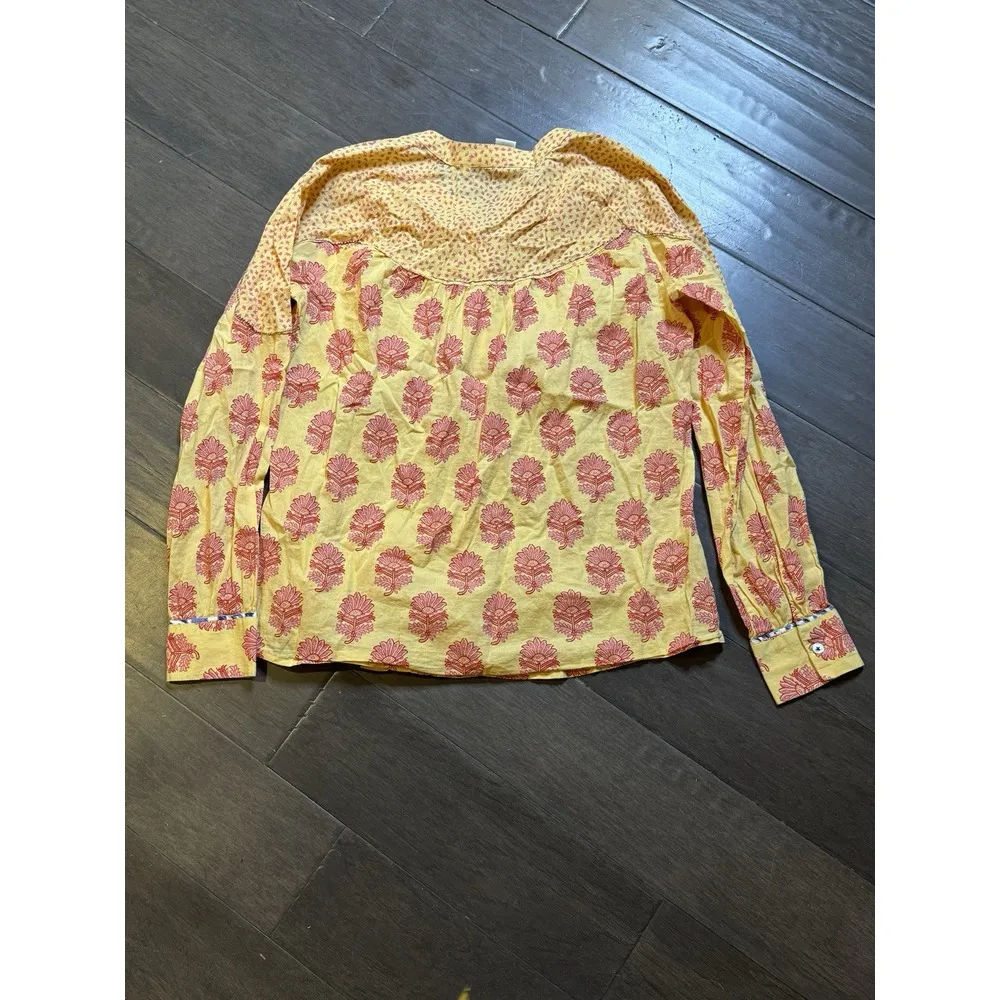 Sundance Rosalie Patchwork Yellow Red Button Down Cotton‎ Shirt Size M - Image 2