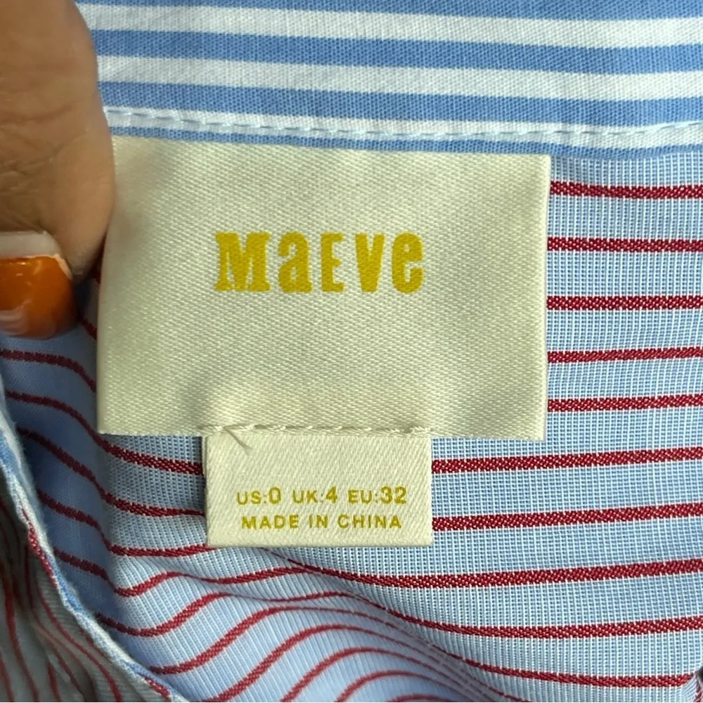 MAEVE | Striped Fluted Bell-Sleeve Poplin Top Sz 0 - Image 6