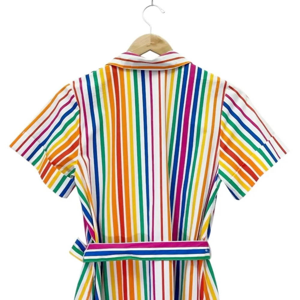 Christopher John Rogers x Target Rainbow Stripe Belted Shirt Dress Size 2 Cotton Red - Image 9