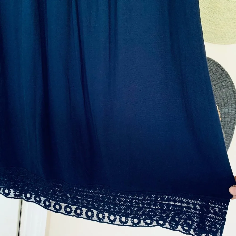 Forever 21 Navy Embroidered Lace Flowy Babydoll A-Line Dress | Size: L - Image 6