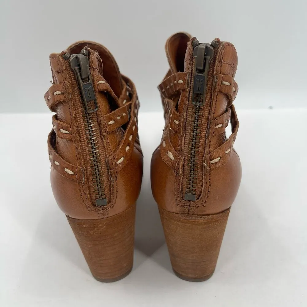 FRYE Boots Size 7.5 Naomi Pickstitch Brown Block Heeled Leather Bootie Zipper - Image 8