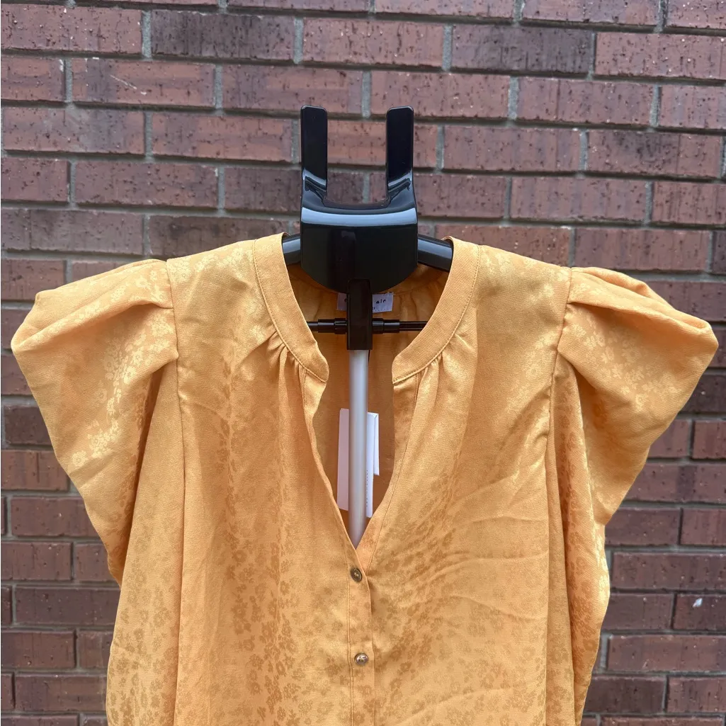 Anthropologie Current Air Mari Blouse Mustard Yellow Puff Sleeve Size Small New - Image 3