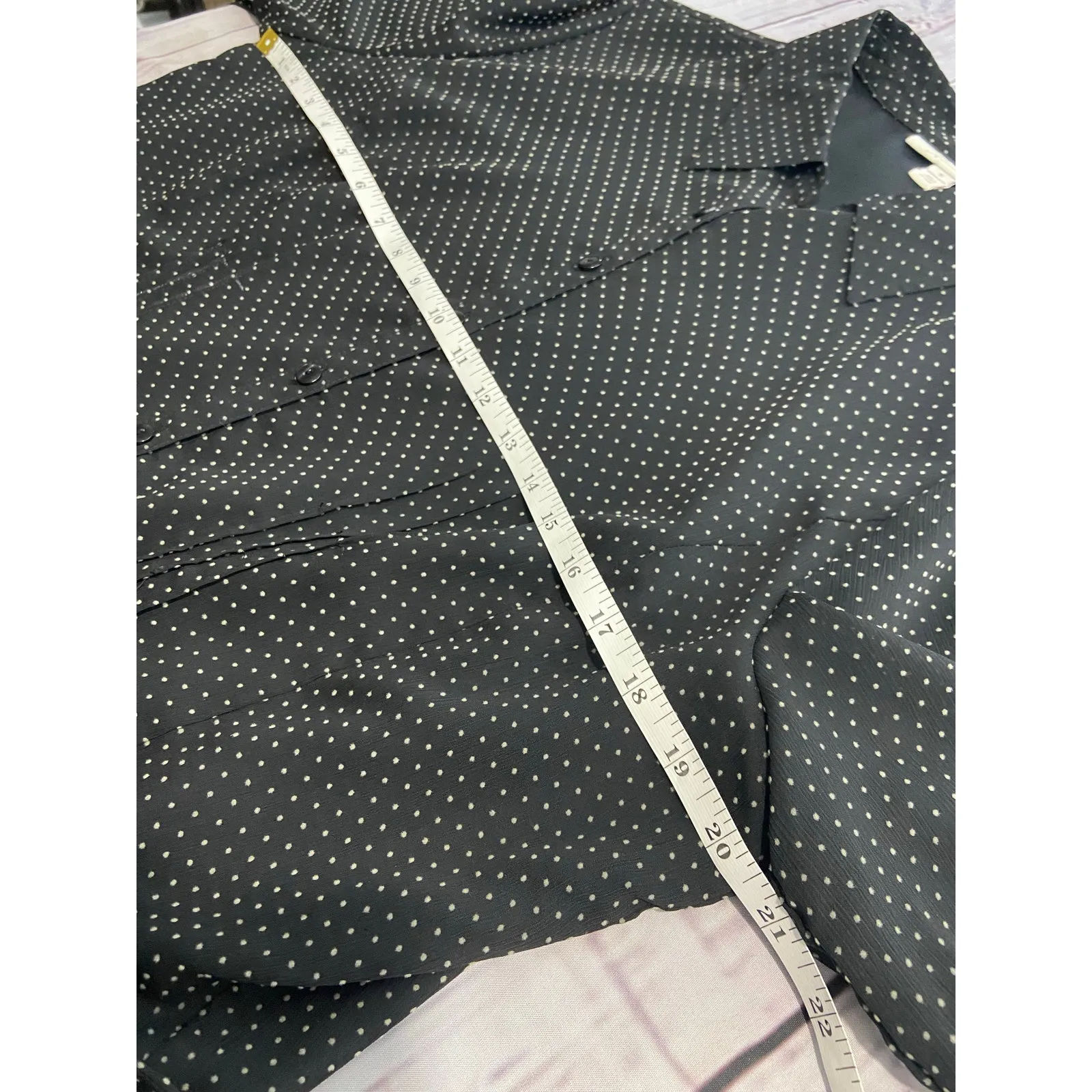 JM Collection Button Front Blouse Womens 16 Polka Dot Black White Cinched Waist - Image 6