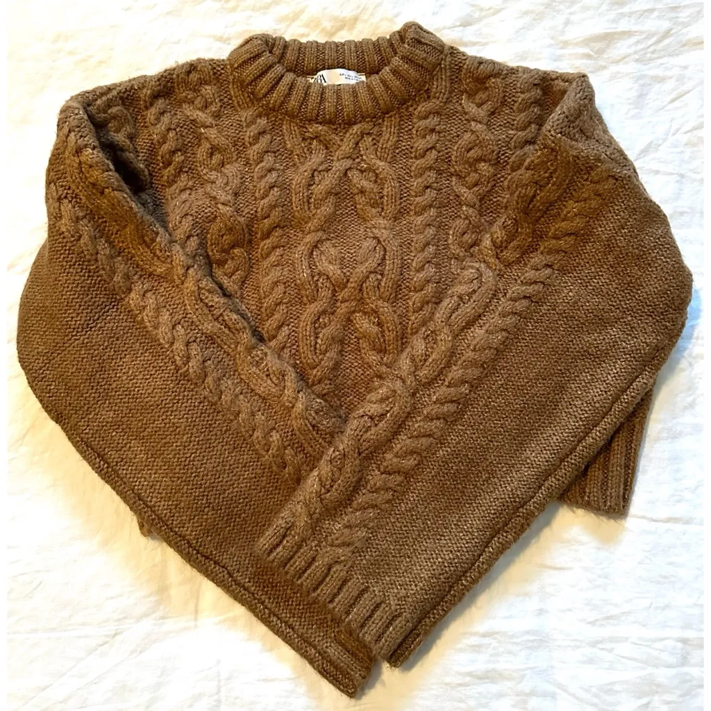 Zara Cable Knit Sweater Taupe Brown - Image 11