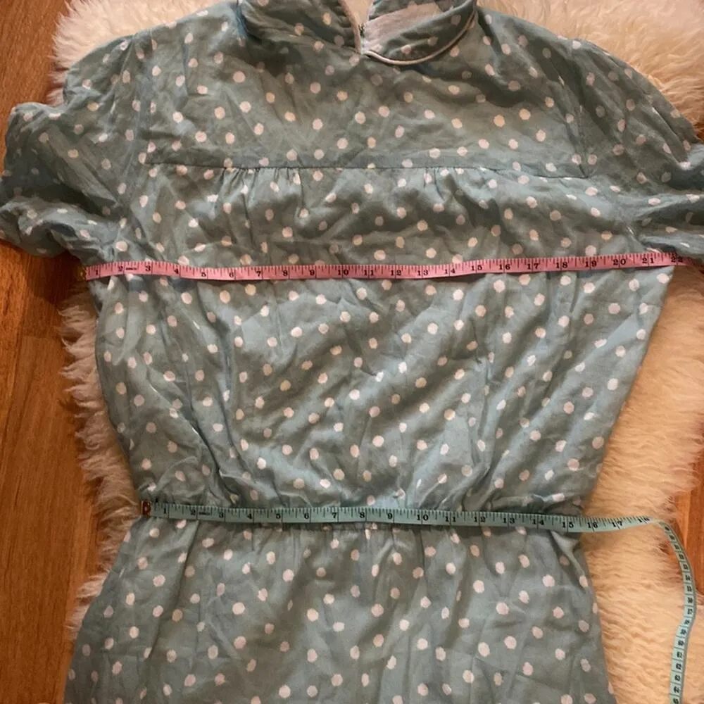 Vintage Polka Dot Collared Sea Foam Green & White Maxi Dress EUC Sz XL Comfy - Image 5