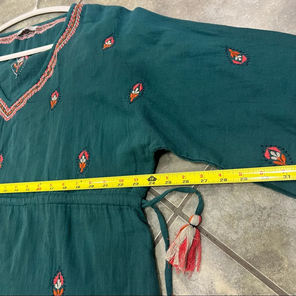WORLD MARKET Womens Cotton Floral Embroidered Peasant Top Sz L/XL Boho Peasant Green - Image 8