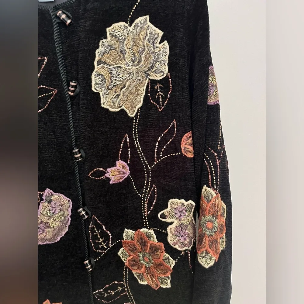 Vintage‎ Indigo Moon Floral Embroidered Sequined Jacket - Image 3