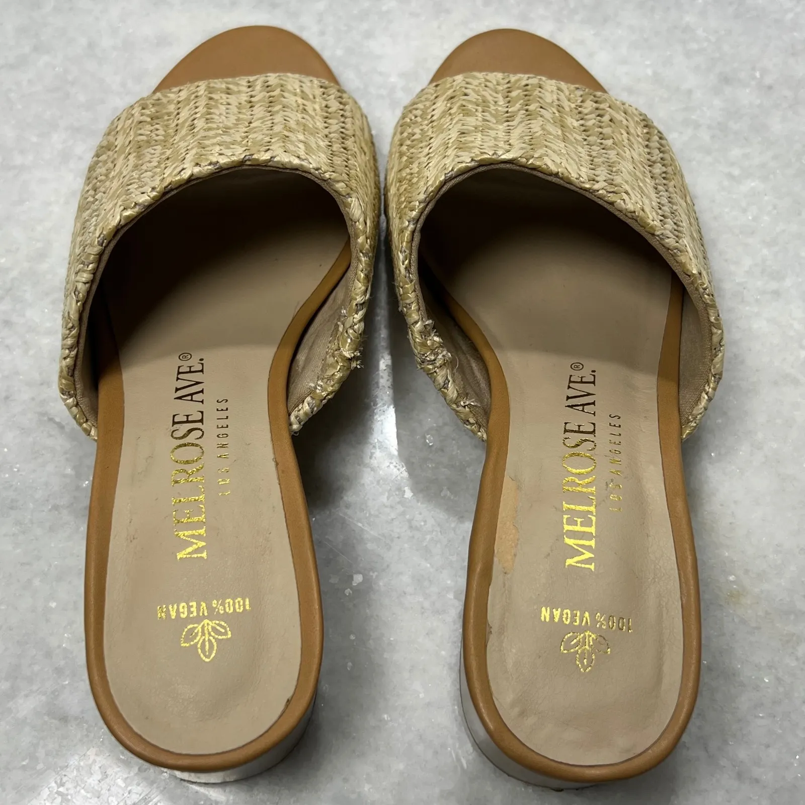 Melrose Ave. Los Angeles Women's Faux Raffia Block Heel Slide Sandals size6 Tan Size 6 - Image 4