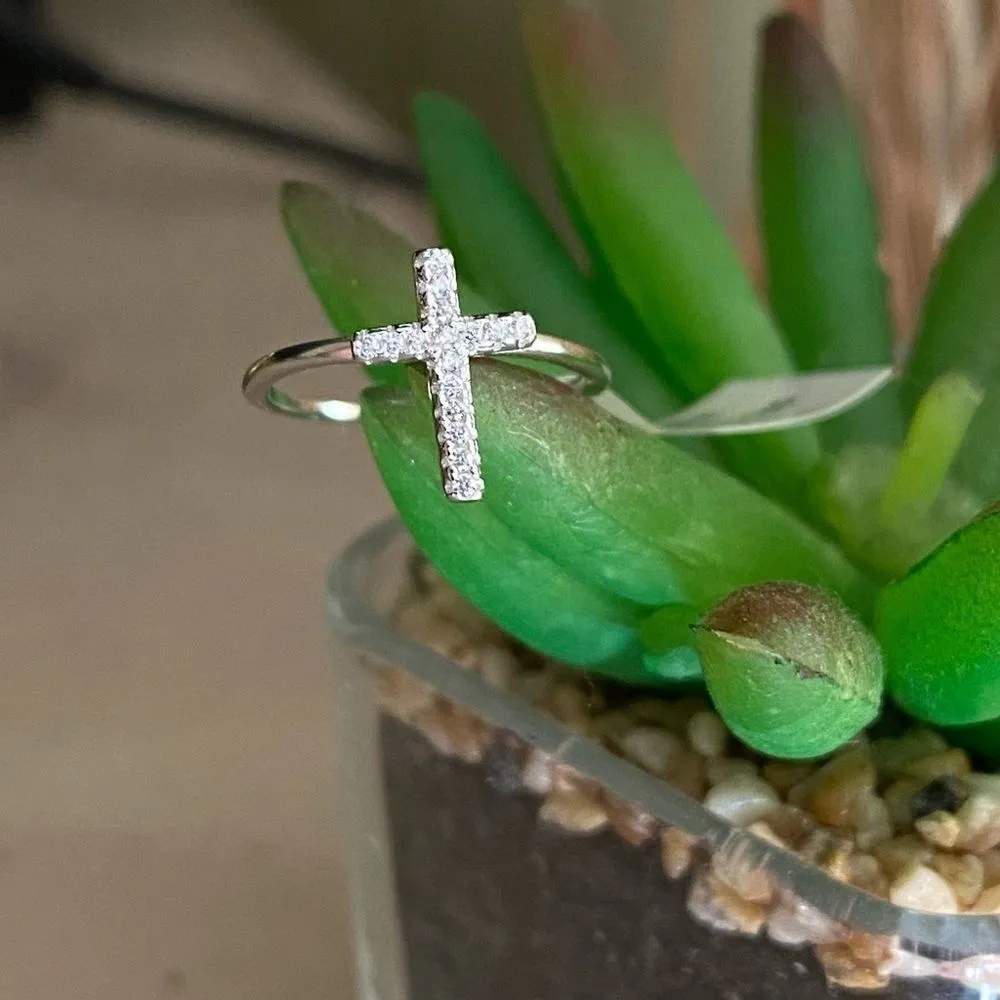 CZ Sterling Silver Cross 4 Silver - Image 2