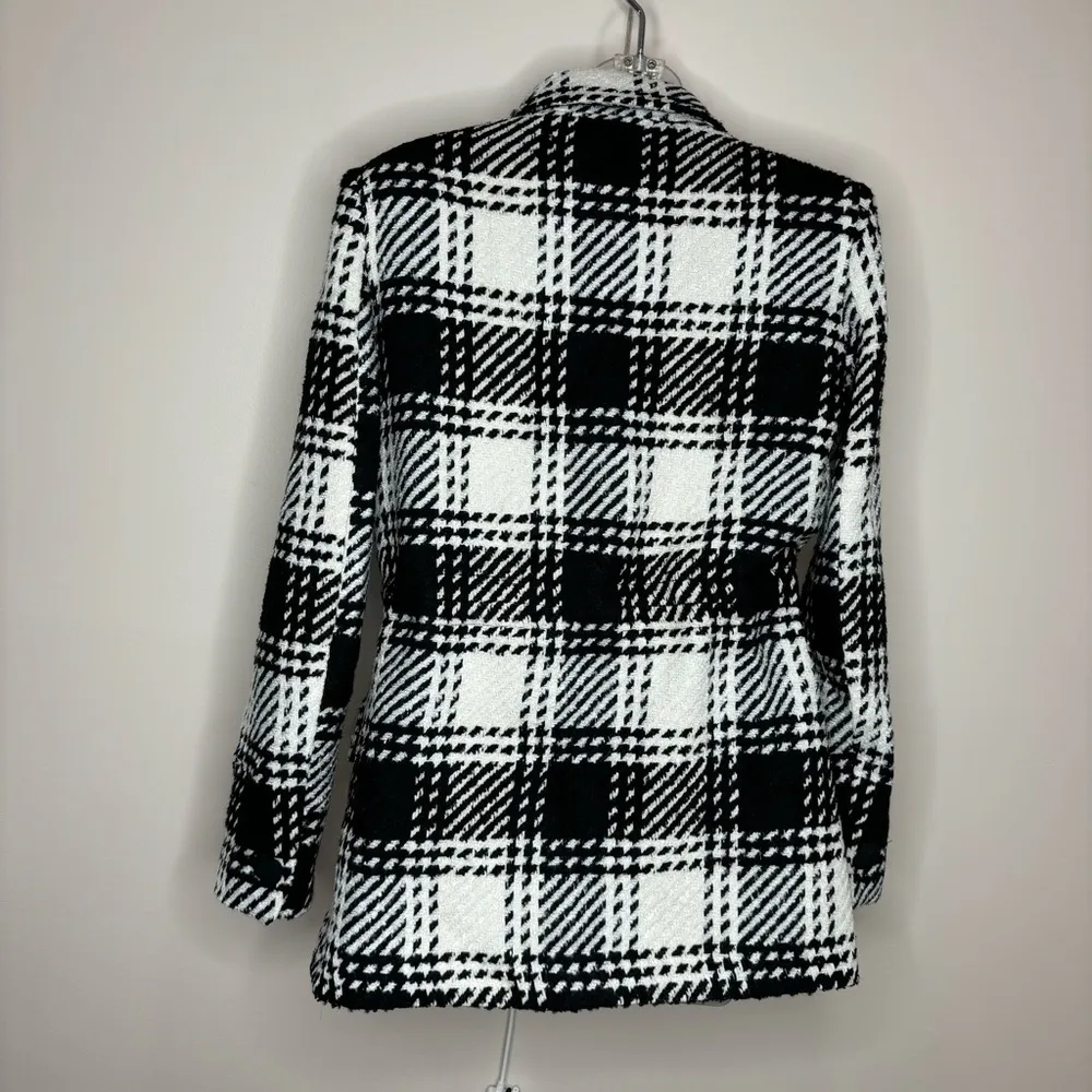 Massimo Dutti Black White textured Studio Jacket Plaid Coat size Small NWT - Image 3