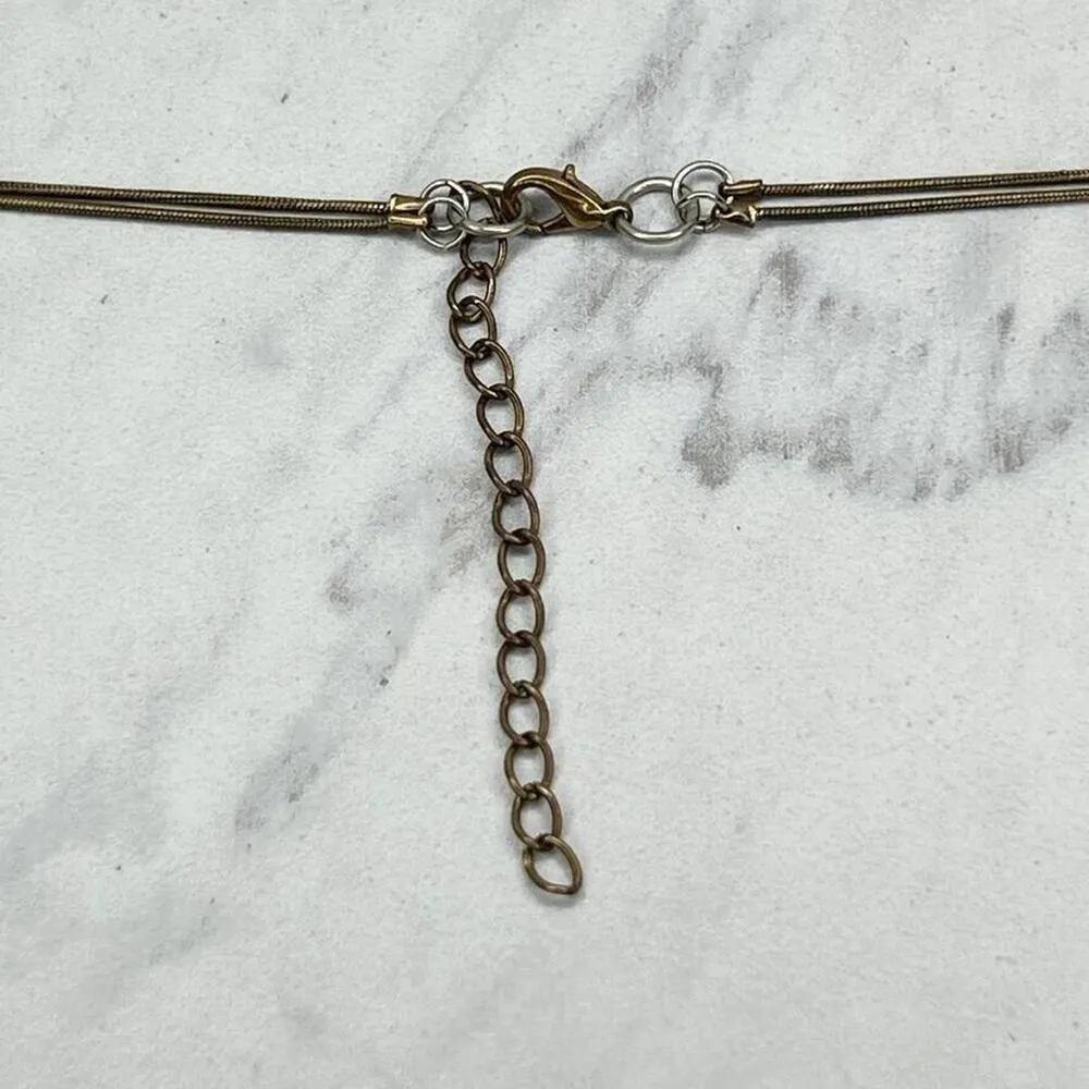 Faux Pearl Beaded Double Strand Gold Tone Necklace - Image 3