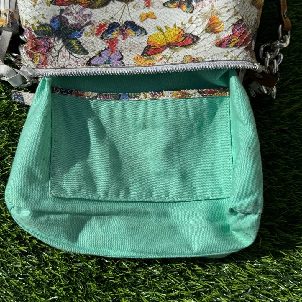 Cavalcanti Leather Purse Handpainted Butterfly Print Snakeskin Italy Bag Brown - Image 15