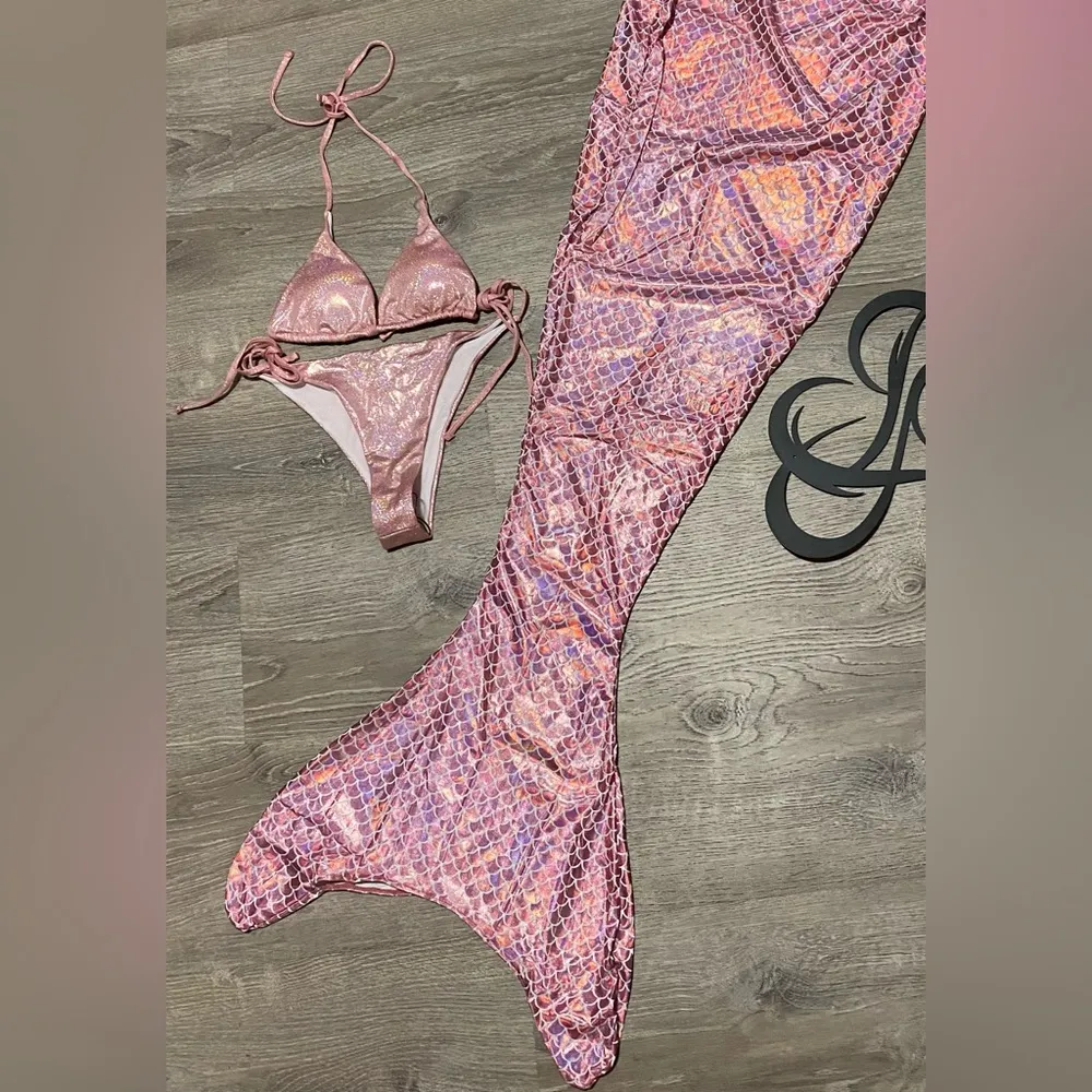 Iridescent Shimmery Pink Mermaid Bikini Swim Suit Set | L Size L - Image 5