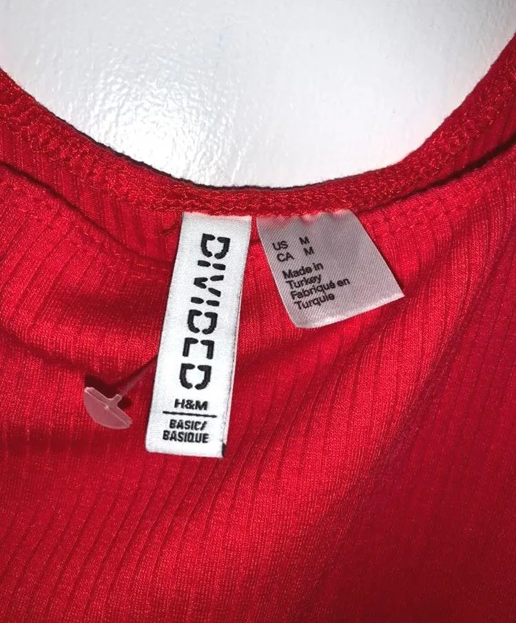 Divided Ribbed Square Neck Red Bodysuit - Image 4