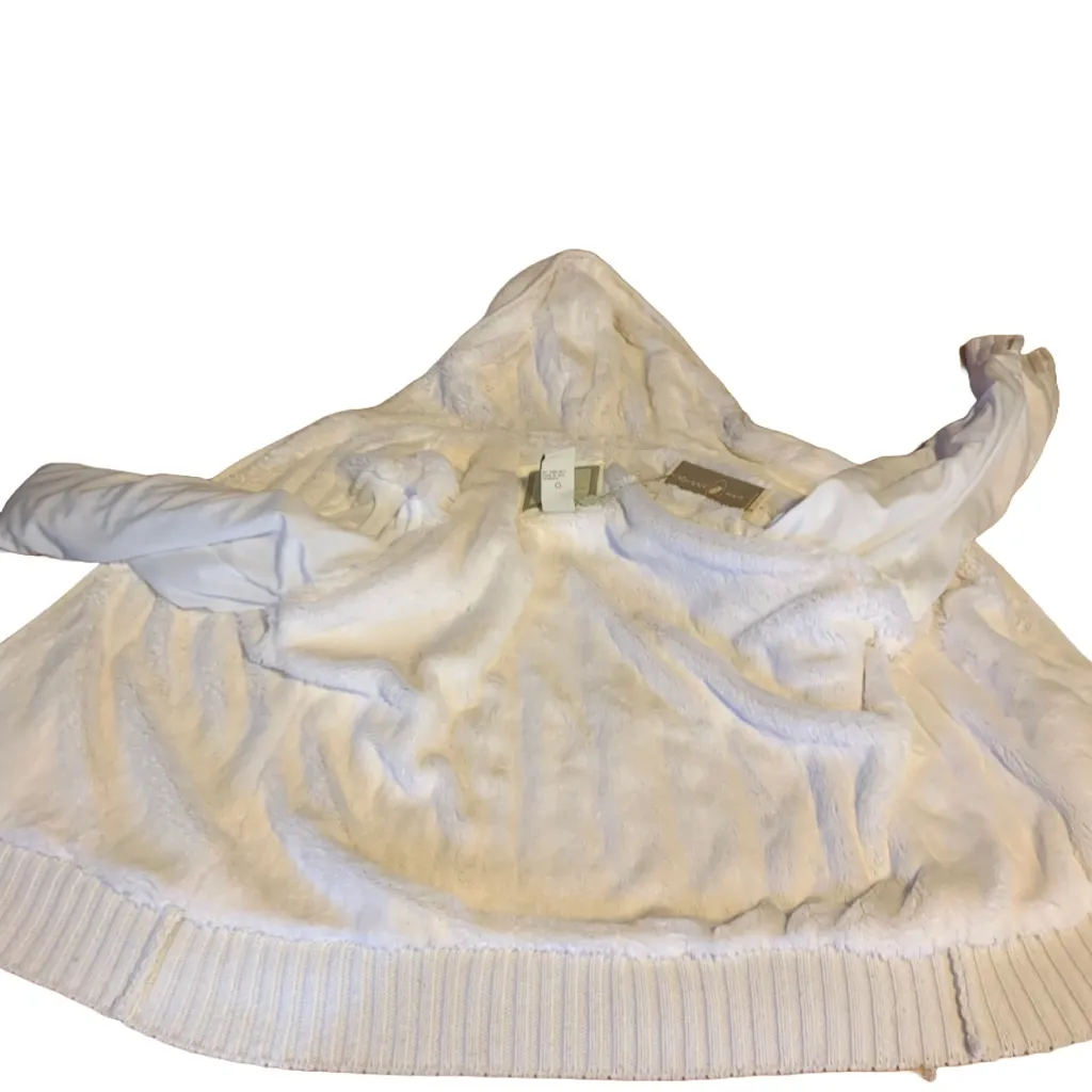 GREEN TEA "IVORY" CREAM CABLE KNIT FAUX FUR LINED HOODED CARDIGAN JACKET NWT (L) - Image 9