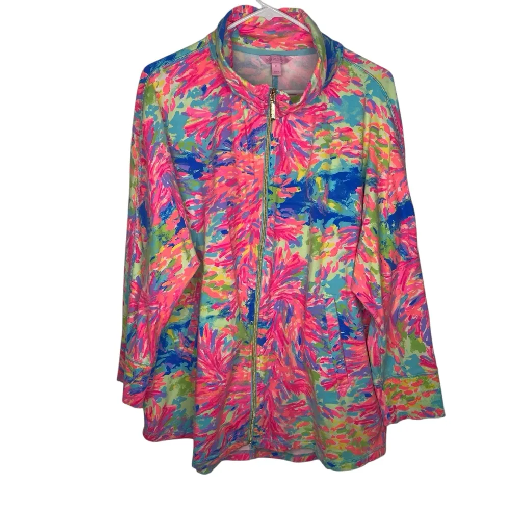 Lilly Pulitzer DeeDee Swing Jacket Palm Beach Coral size XL Pink Blue - Image 3