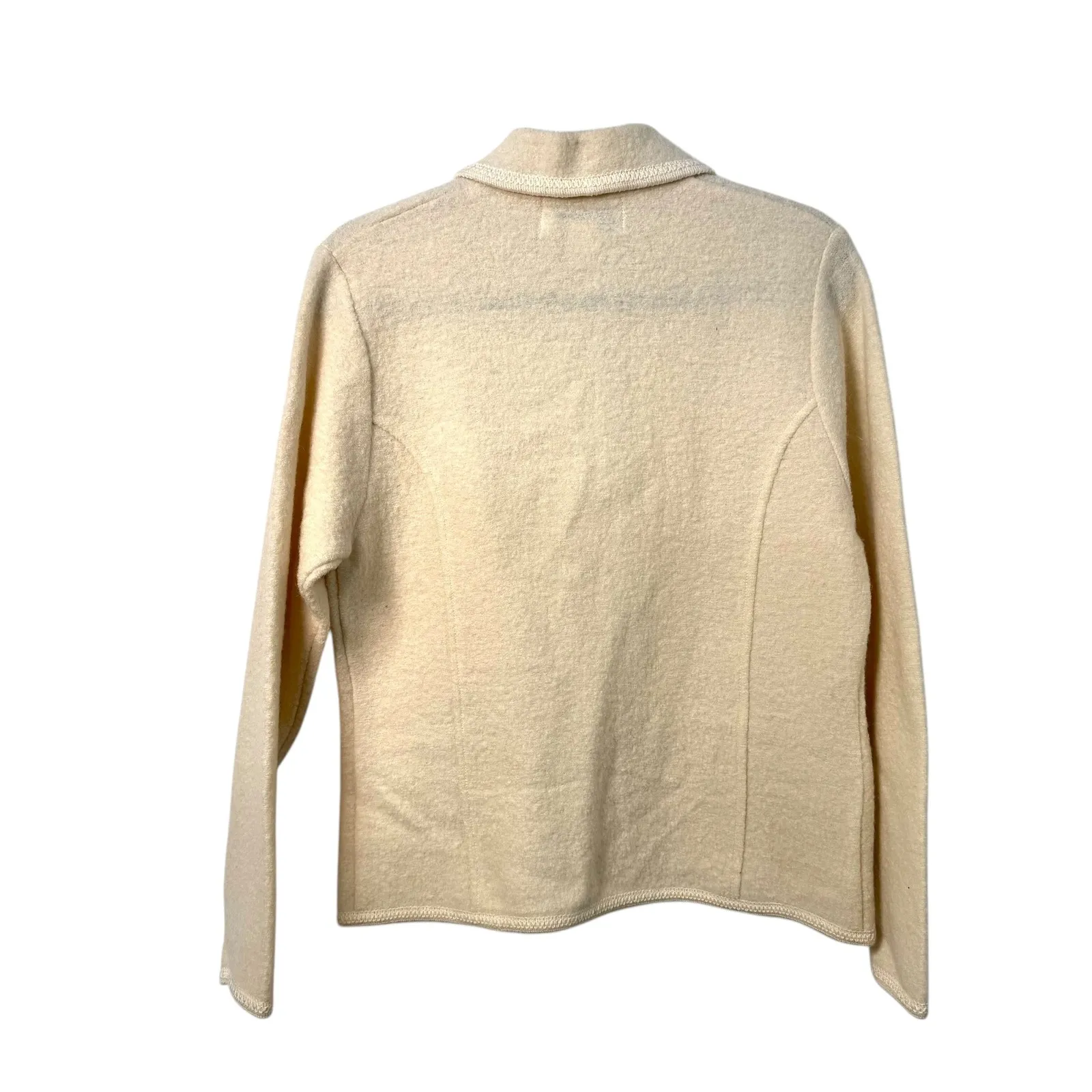 Lisa International Womens Cream Boiled Wool Zip Up Cardigan Jacket Classic S White - Image 2