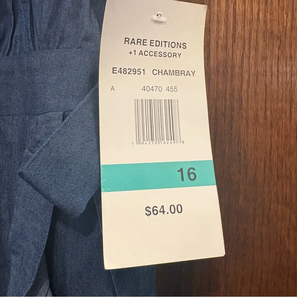 NWT Rare Editions Chambray Blue Ruffle Dress $64 kid sz 16 OR wmn size 0 - Image 3