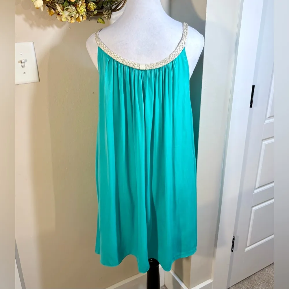 LILLY PULITZER Sienna Lagoon Green Metallic Braided Neckline Swing Dress SzM🧡 - Image 7
