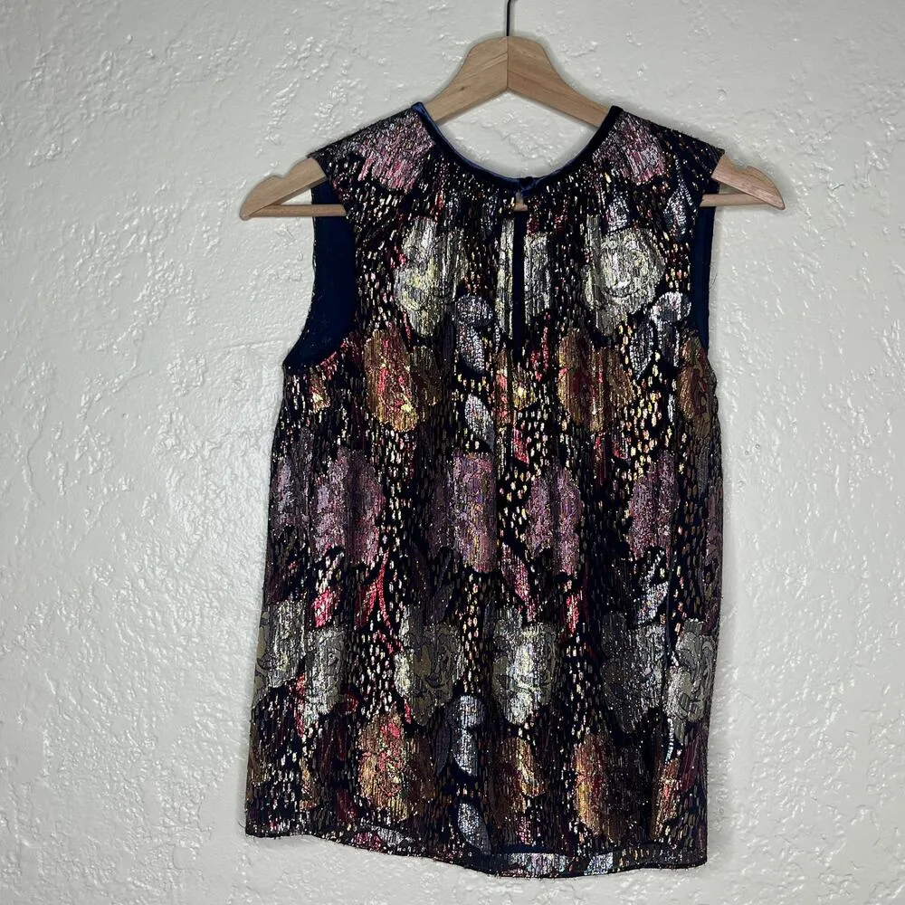 Rebecca Taylor Women's Sleeveless Floral Rose Clip Sleeveless Keyhole Top Size 2 - Image 3