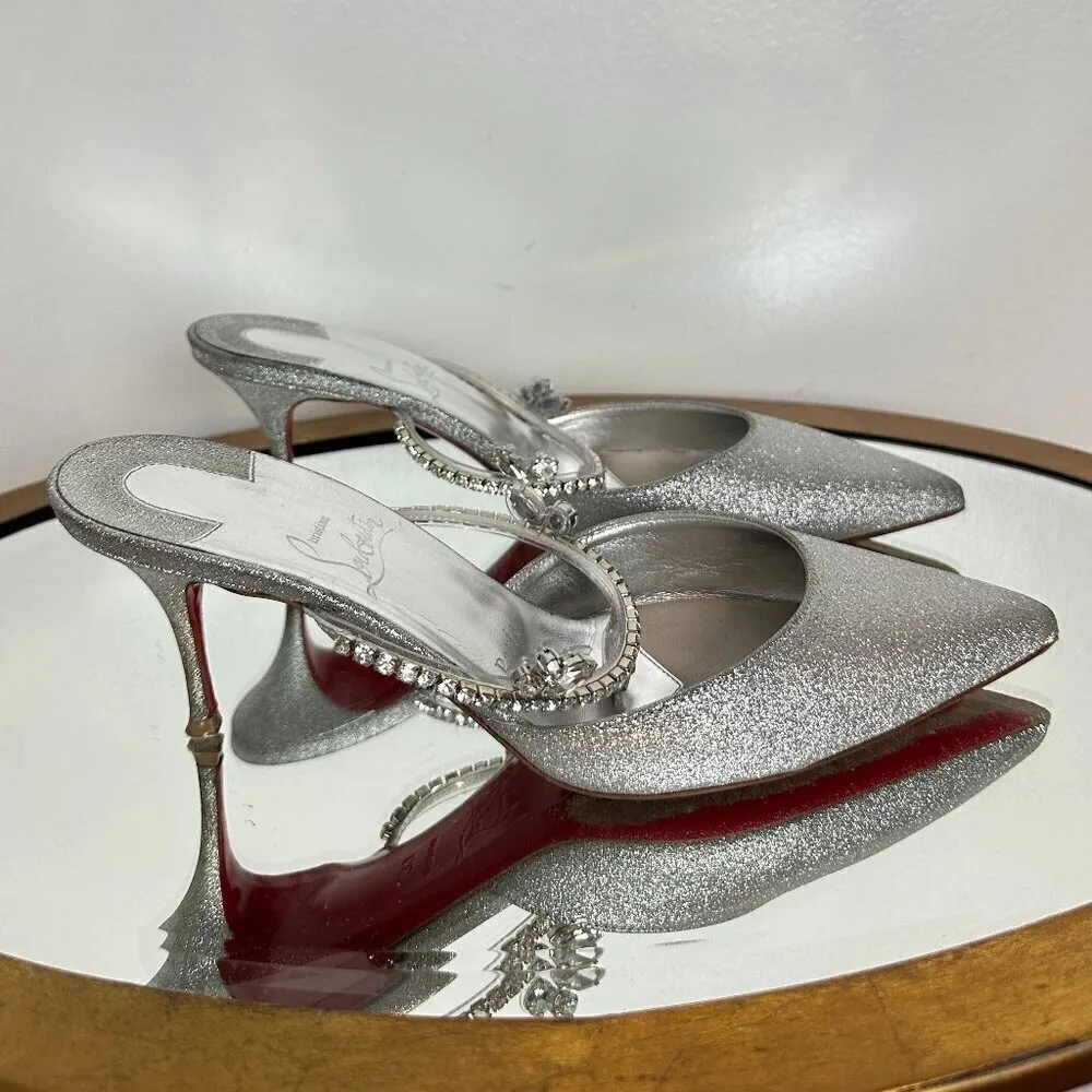 CHRISTIAN LOUBOUTIN Planet Queen 70 Glitter Leather Pump in Silver Glitter - Image 5