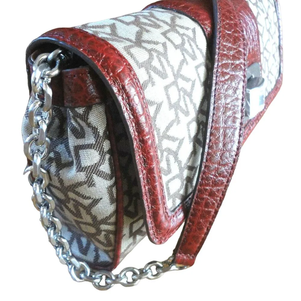 NEW DKNY Jacquard & Red Leather Nappa HANDBAG Clutch + Chain Purse - Image 4