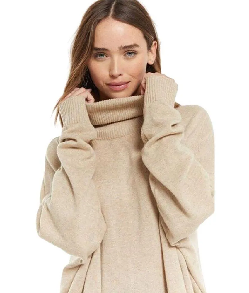 Z Supply Agnes Soft Turtleneck Oversized Pullover Sweater Light Cream Tan Medium - Image 16