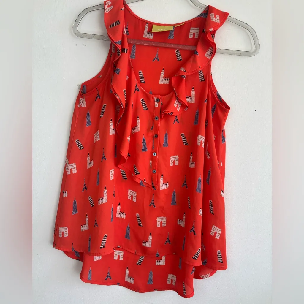 Maeve By Anthropology Orange Women’s Aurielle Ruffle Blouse Size 0 - Image 3