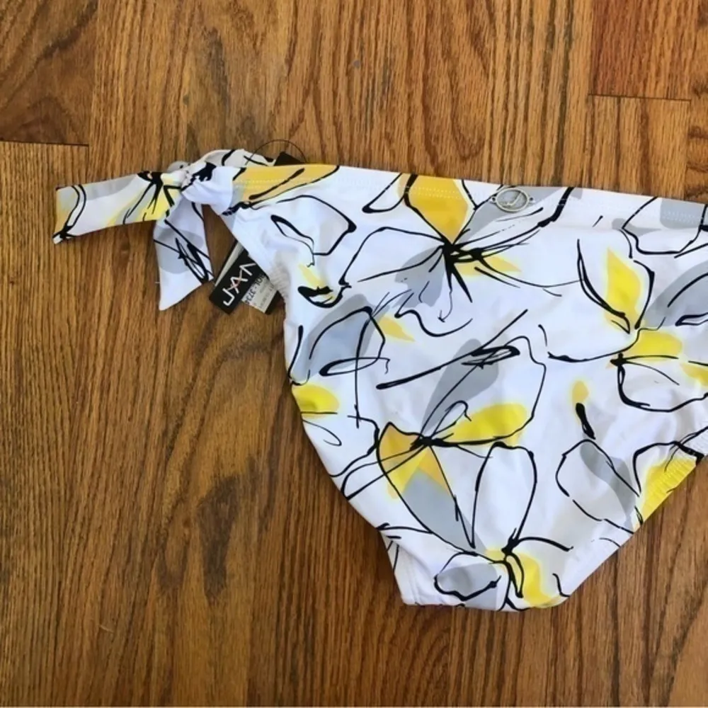 NEW NWT JANTZEN White Yellow Gray Black Floral Tie Knot Y2K Bikini BOTTOM 10 - Image 9