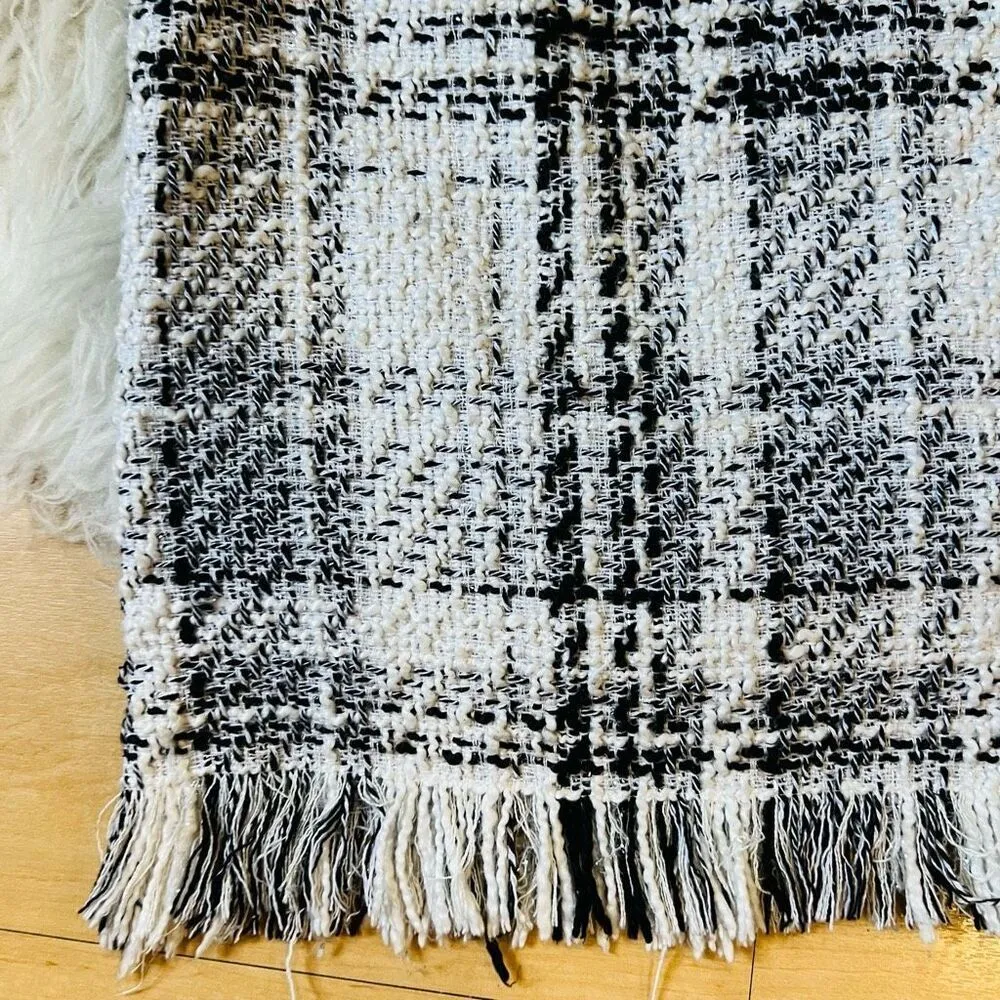 BLACK WHITE AID PATCHWORK STITCH TOP SIZE MEDIUM Raw Hem Sparkly Plaid Top White Size L - Image 5