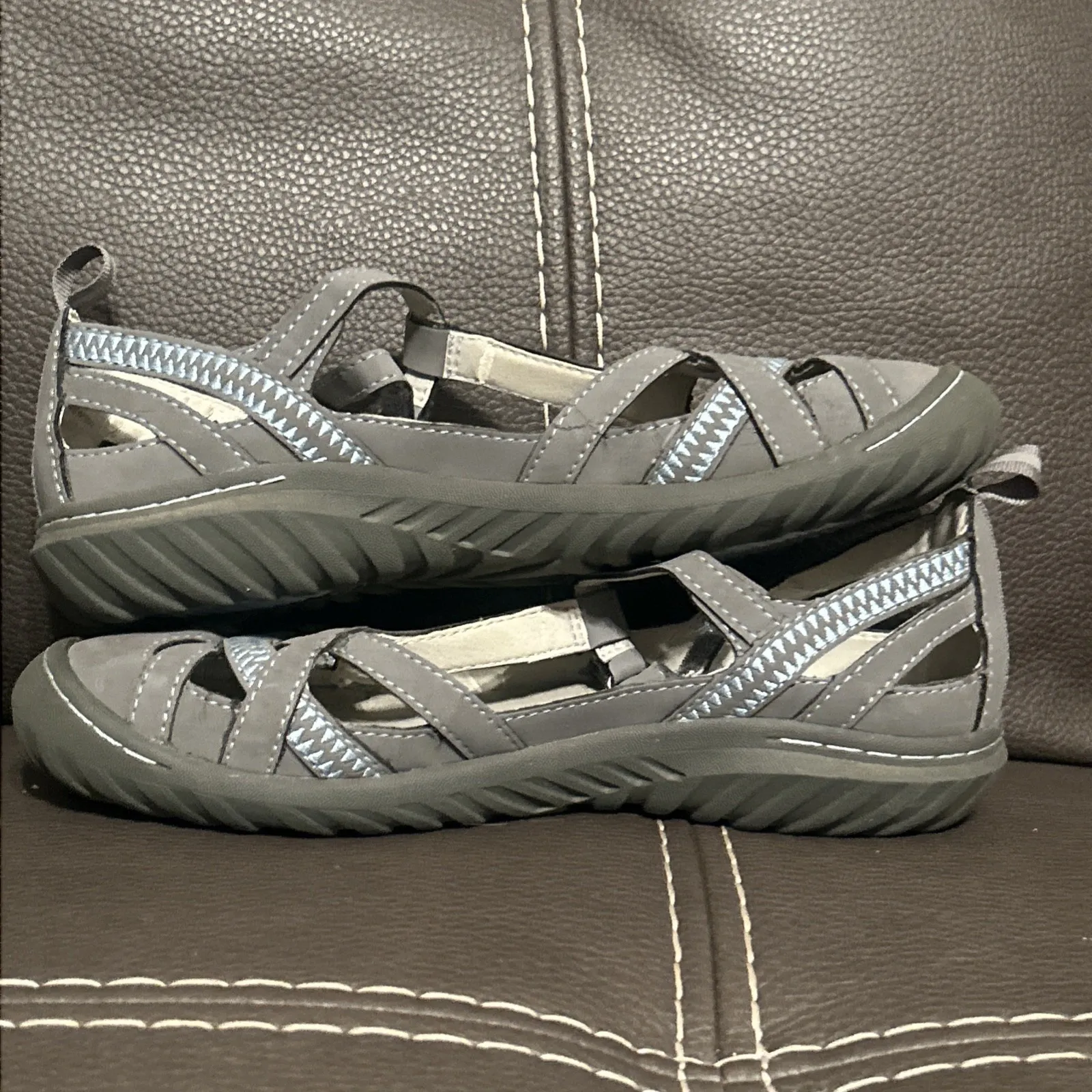 Women's JbU Size 7 1/2 M Shoes Vegan Textile Charlie Encore Guc Gray, And Blue - Image 4