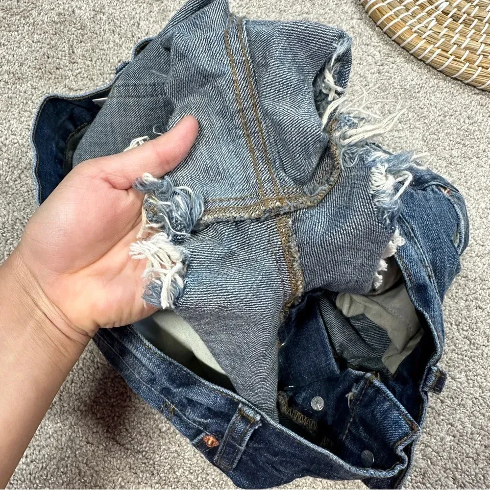 We The Free Free People Daisy Chain Blue Cutoff Lace Frayed Jean Shorts Size 29 - Image 10