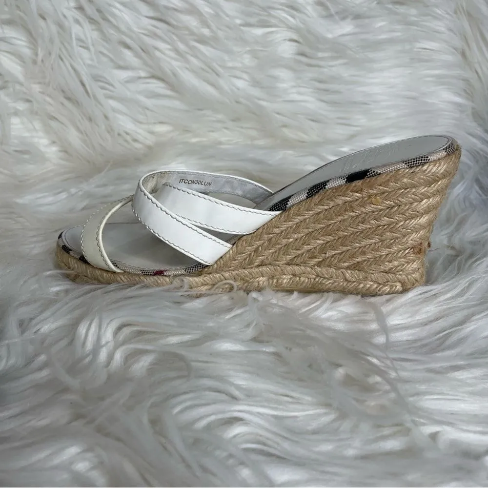 Burberry strappy Nova check Plaid Jute‎ wedge Espadrille sandals Coastal 37 - Image 4