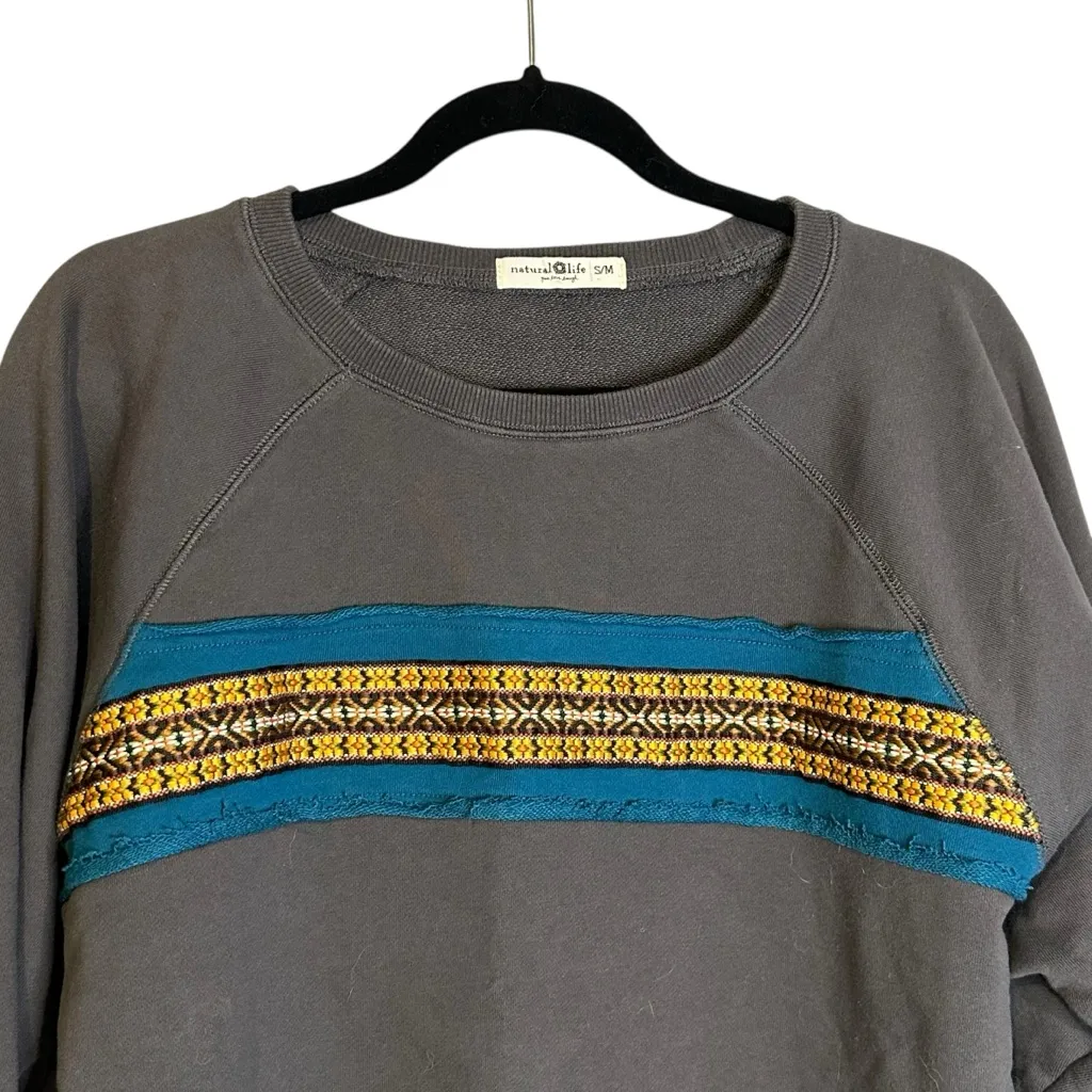 Natural Life Tribal Cropped Dolman‎ Sleeve Boho Sweatshirt Womens Size S/M - Image 2