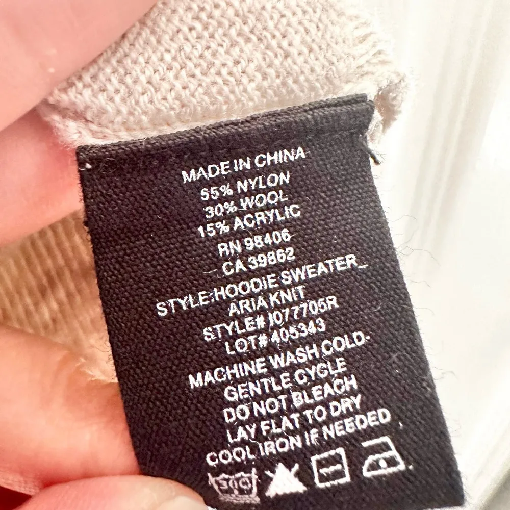 Theory Wool Blend Oatmeal Beige Aria Knit Hooded Pullover Sweater Large - Image 10