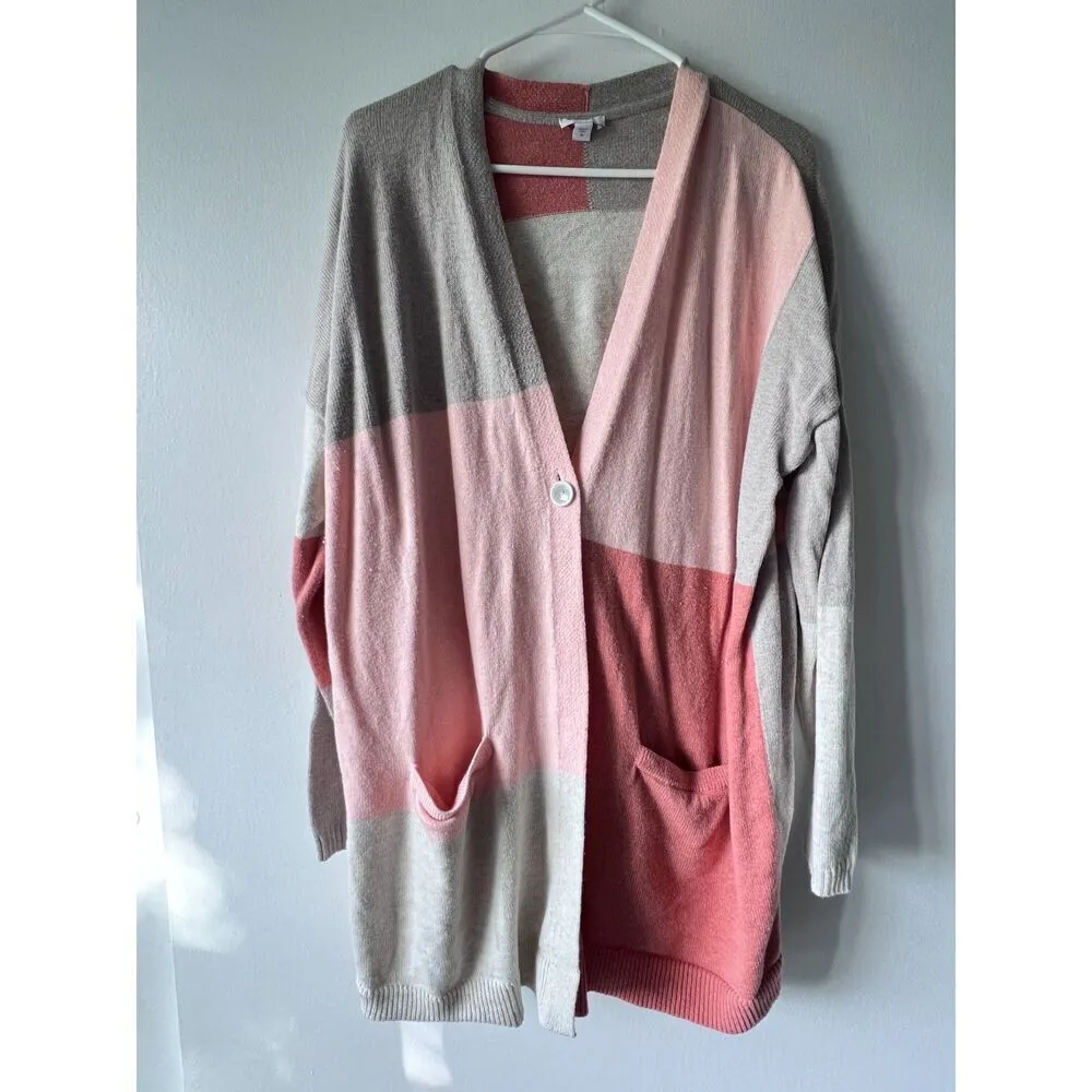 Pure jill Women's Cardigan long sleeve cotton comfortable front pockets Size XL Pink - Image 11