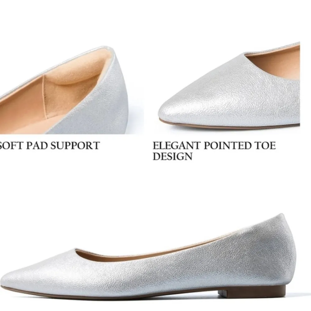 NEW mysoft women’s pointed toe ballet flats, with rubber bottom NWT Silver Size 6 - Image 4