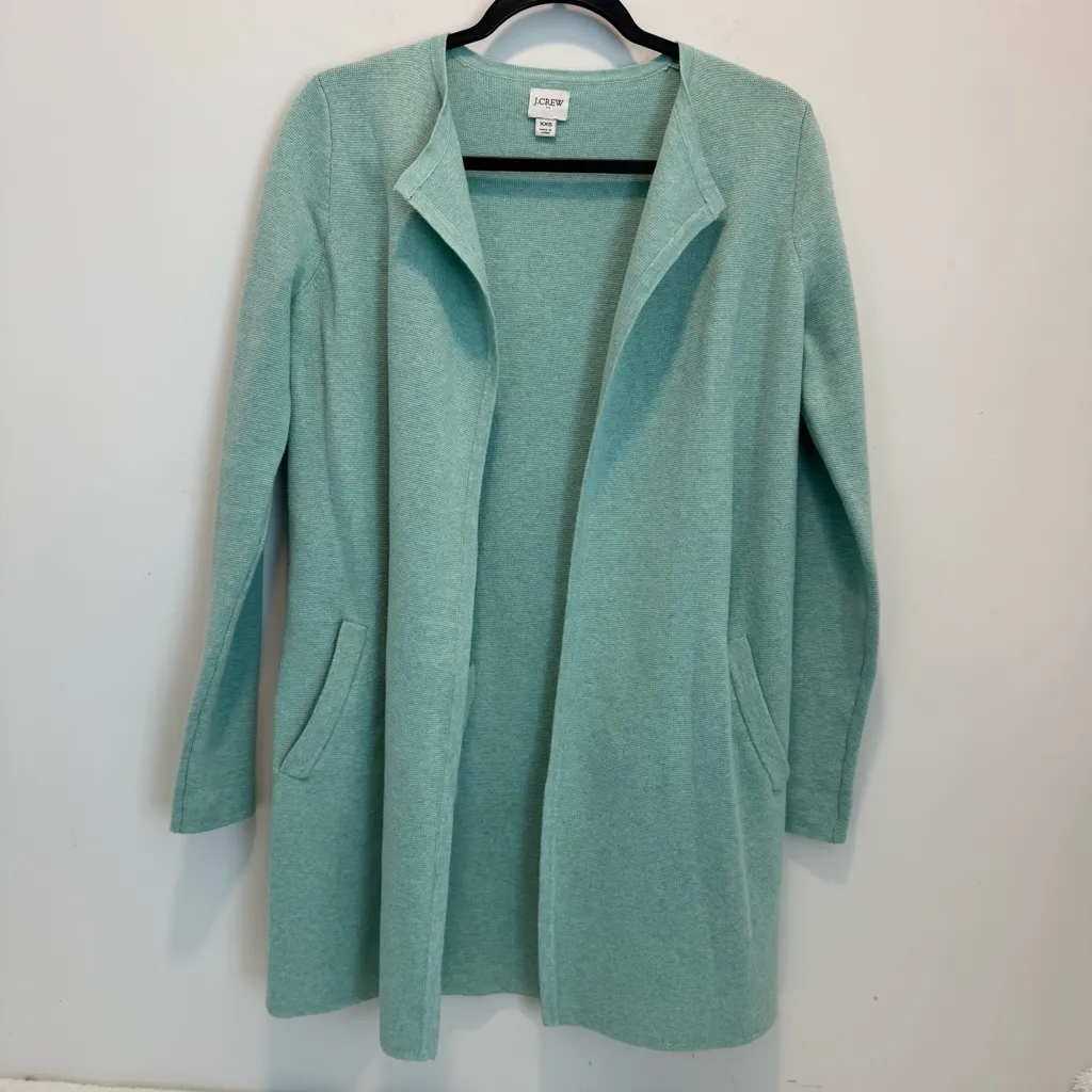 J Crew Vanessa Longline Open Front Cardigan Sweater Coat XXS Mint Green AC619 - Image 2