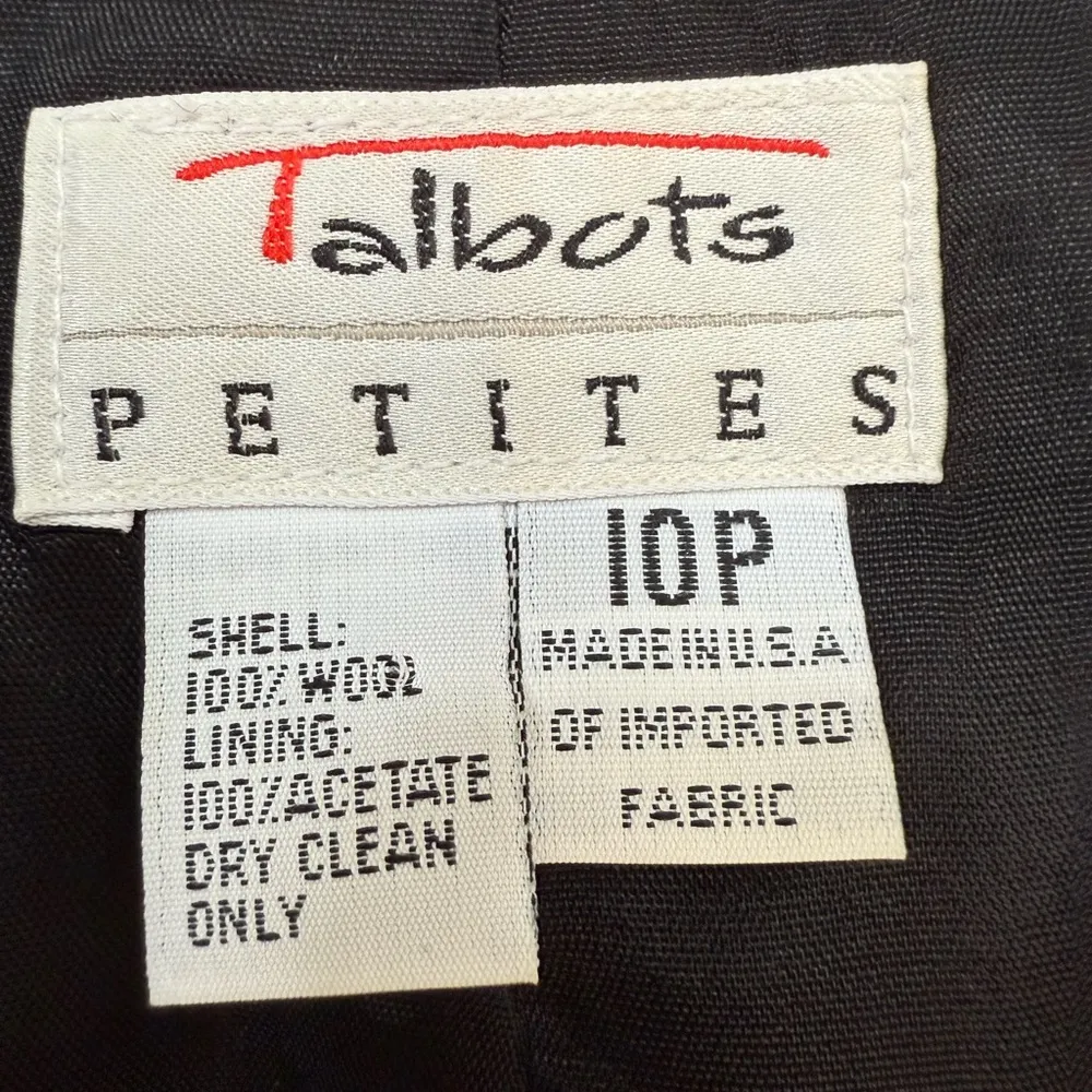 TALBOTS PETITES VINTAGE Glen Plaid Wool Career Blazer Gray Black 10P - Image 9