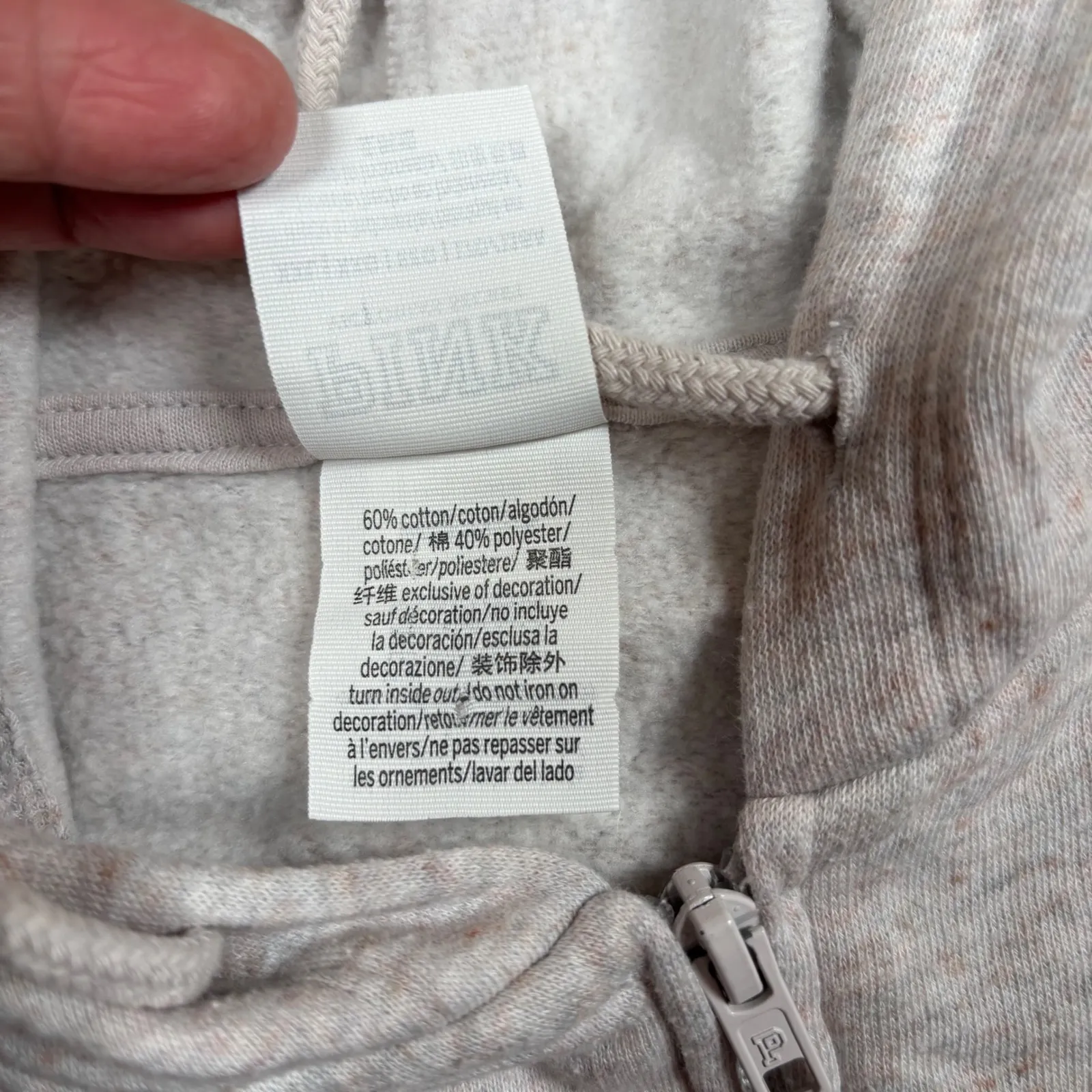 PINK Victoria's Secret Zip Up Hoodie Sweatshirt Heathered Beige XXl - Image 4