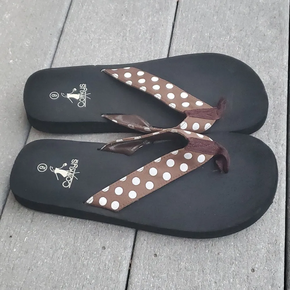 Corkys Polka Dot Strap Foam Flip Flops Size 9 - Image 4