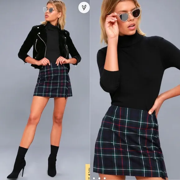 BB Dakota Graham Forest Green Plaid Mini Skirt - 6 - Image 2