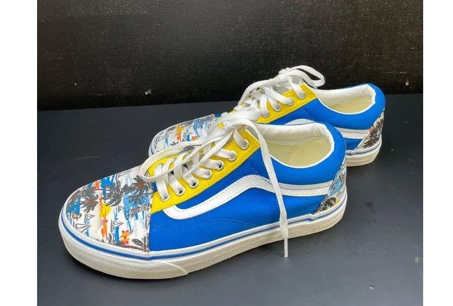 Vans Unisex Blue Yellow Tropical Skater Shoes Size Wide 7.5M 9W SKU 6326 - Image 4